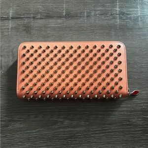 Christian Louboutin Pink Leather Studded Long Wallet Panettone